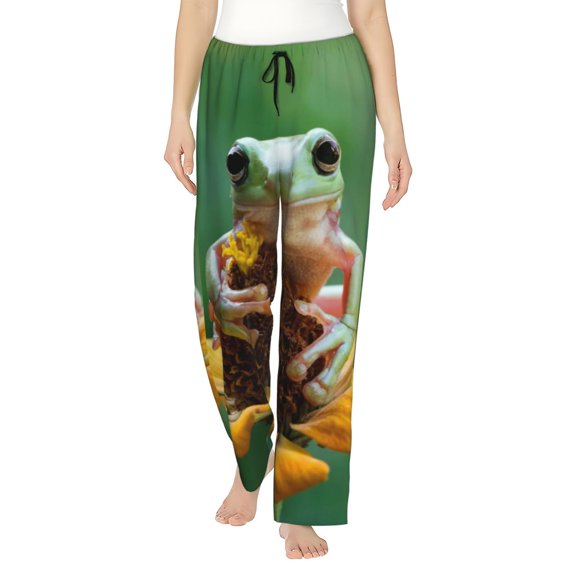 Naloa Tree Frog Sitting On Sunflowes Pajamas Pants for Women, Lounge for Women,Women’s Pajama Lounge Pants-XX-Large