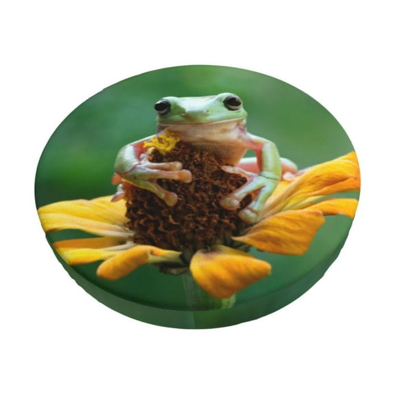 Naloa Tree Frog Sitting On Sunflowes Round Bar Stool Cushion Cover 12-14 inch, Fits Kitchen, Office, Restaurant Chairs - {sizeName}14 inch