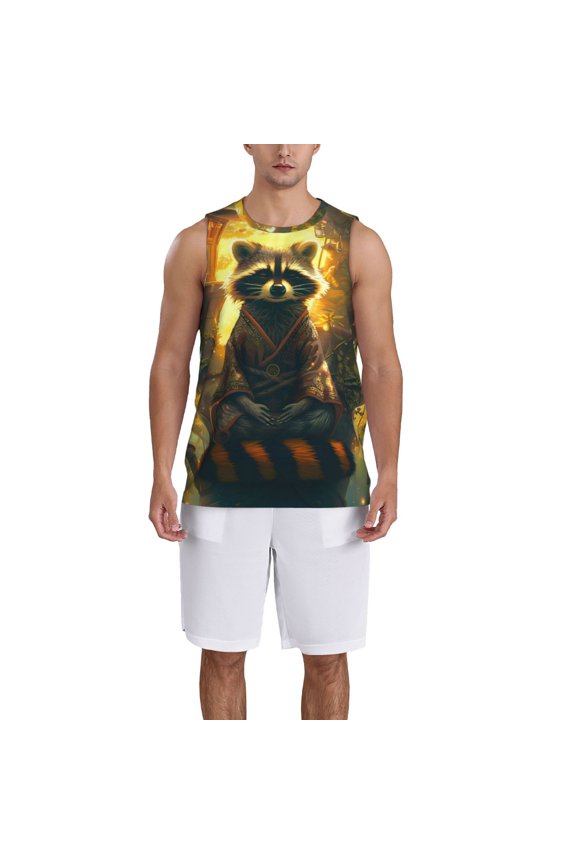 Tree Meditating Raccoon Basketball Jersey Reversible Men's Mesh Athletic Sports Shirts Training Practice S-4XL4X-Large