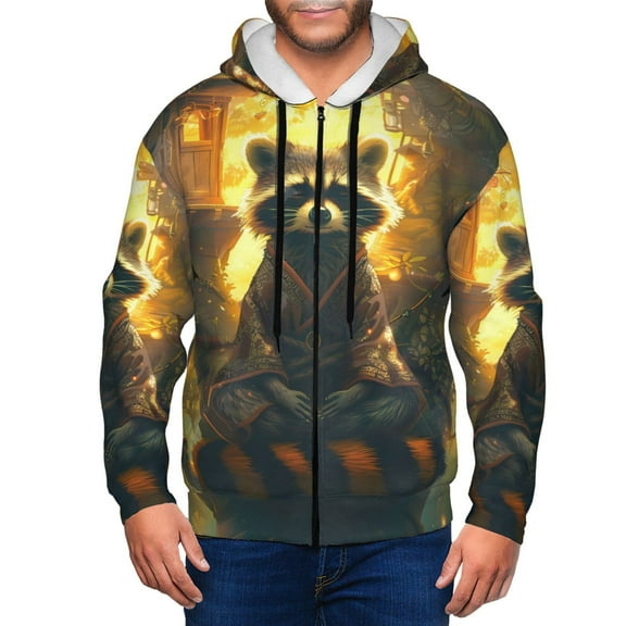 Naloa Tree Meditating Raccoon Men’s Hoodies, Zip up Hoodie, Sweatshirts,Hoodies for Men Sizes S-3XL-X-Large