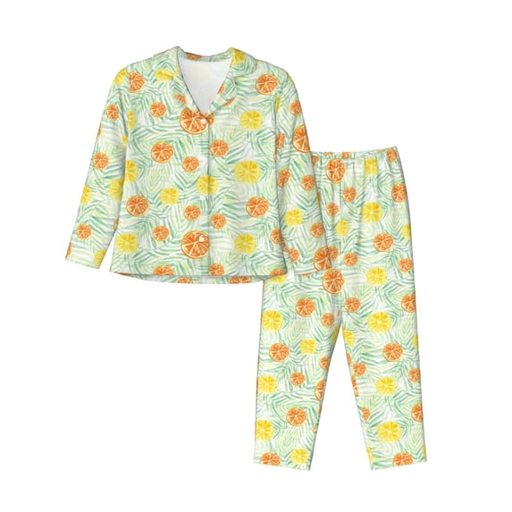 Naloa Tree Palms Lemon Pajamas for Women Set, Womens Pajama Sets, Lounge Sets for Women, 2pjs for Women-XX-Large