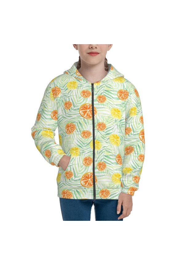 Tree Palms Lemon Teenage Zipper Hoodie, Long Sleeve Zip Up Hoodies Casual Jackets Tops for 7-12 Years-Small