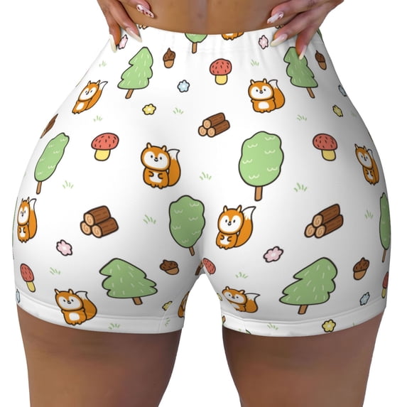 Naloa Tree Squirrel Biker Shorts for Women Seamless Scrunch Short Women’s Yoga Shorts for Gym Running Sport Shorts - Large