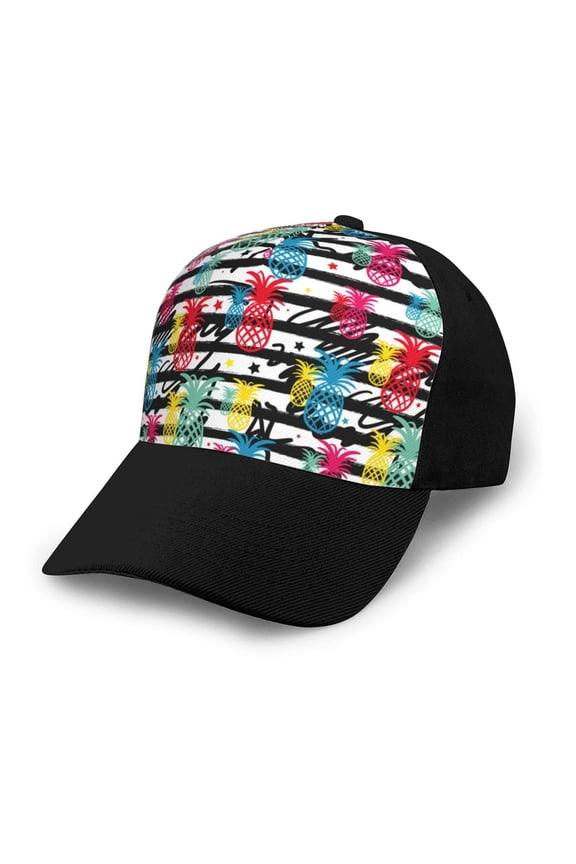 Trendy Colorful Pineapples 1 Adult adjustable Print Baseball Hat, Patchwork curved brim baseball capfor Men and Women, One Size