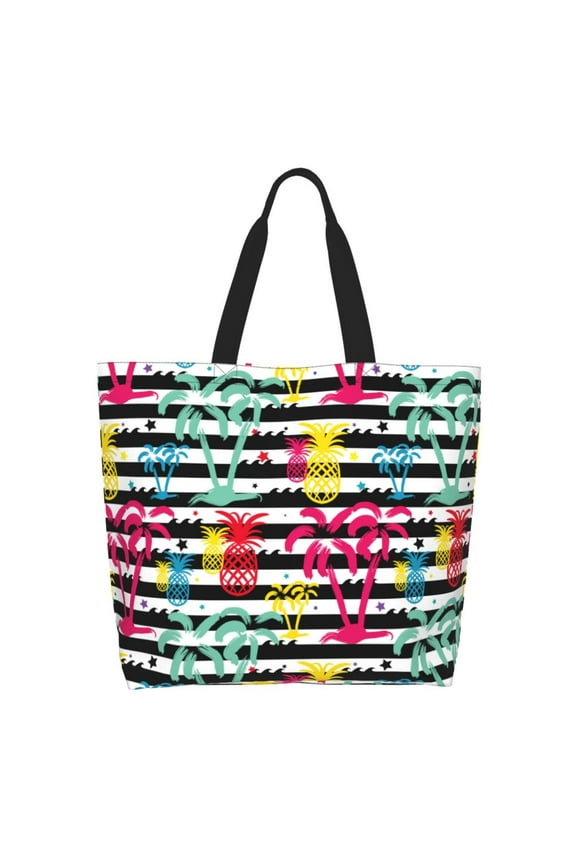 Trendy Colorful Pineapples Tote Bag for Women Large Capacity Shoulder Bag for College Work Travel Shopping