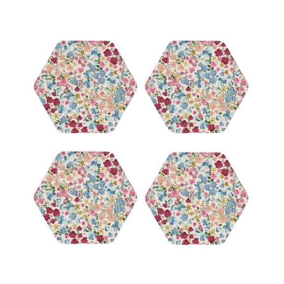 Naloa Trendy Floral Design Leather Coasters for Drinks, Durable Drink Coasters 4 Set for Tabletop Protection, Luxurious Home Décor and Housewarming Gift ( {designName})Hexagon
