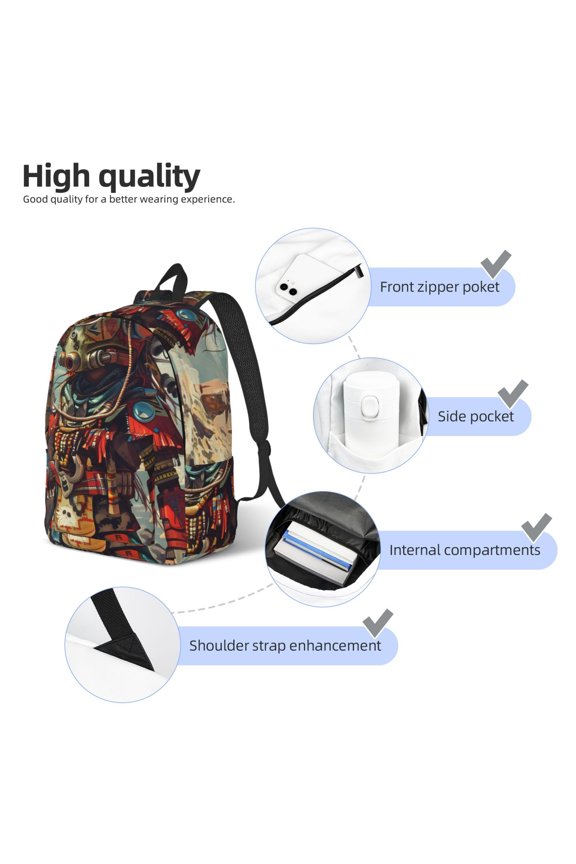 Tribal Futuristic Warrior Print Durable Canvas College Rucksack,Laptop Excursion Backpack,Travel Notebook School Backpack,Bookbag For Men Women