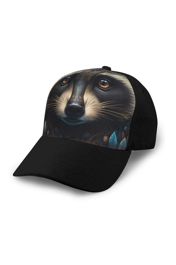 Tribal Style Raccoon Adult adjustable Print Baseball Hat, Patchwork curved brim baseball capfor Men and Women, One Size