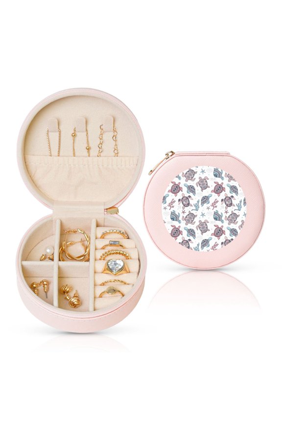 Tribal Style Turtle Round Jewelry Box, Travel Jewelry Organizer, 3.9 x 3.9 x 2in Jewelry Storage Box for Women-Pink