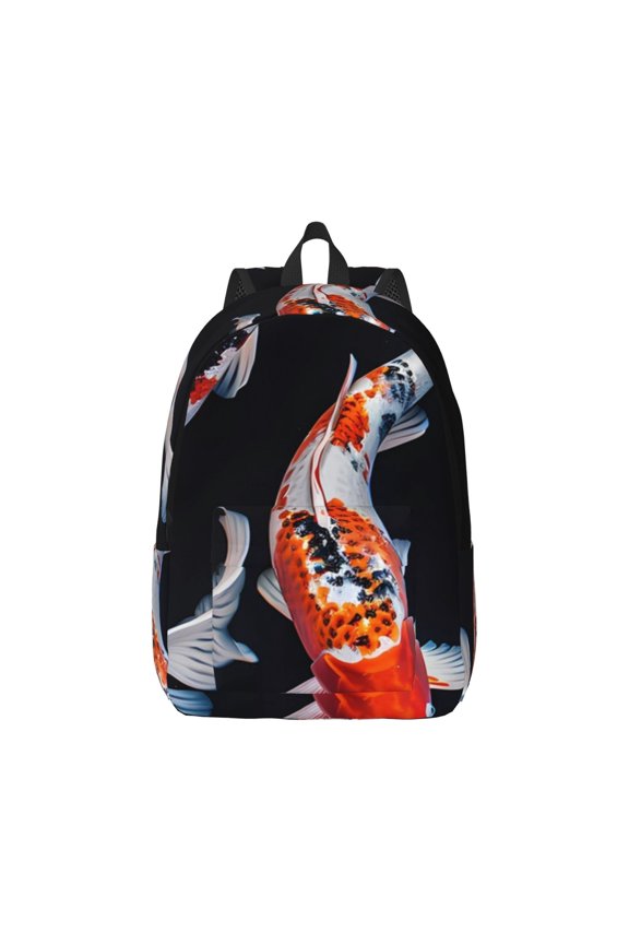 Tricolor Koi Fish Trio Canvas Backpack for Men Women Rucksack Casual Travel Daypack College Tote Satchel Bookbag for Teens-Medium