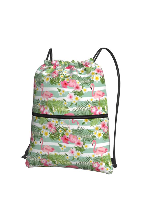 Tropical Flamingo Drawstring Backpack String Bag Cinch Water Resistant for Gym Shopping Sport Yoga