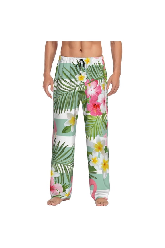 Tropical Flamingo Pajama Pants Men, PJ Bottoms, Sleep & Lounge Pants-Large
