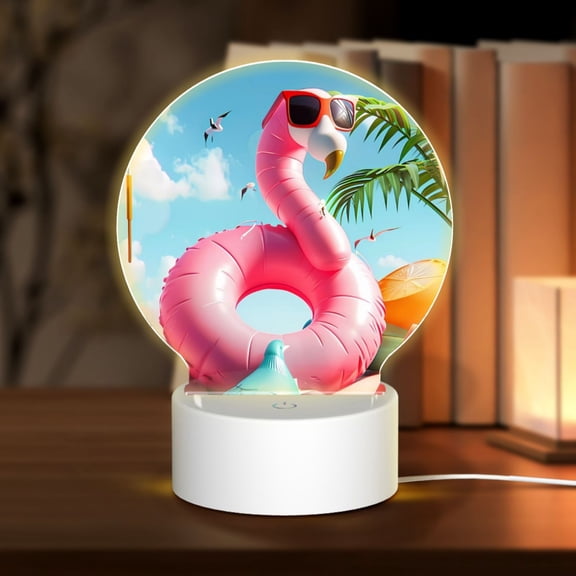 Naloa Tropical Flamingo Pool Float Acrylic LED Night Light Custom LED Lights Personalized Nightlight Customized Gifts for Family Couples Friends