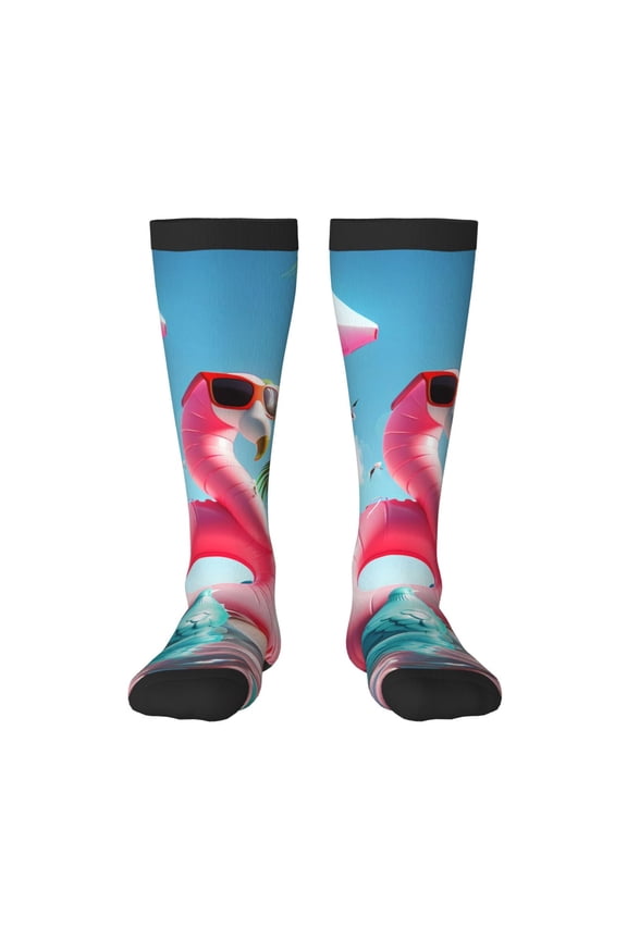 Tropical Flamingo Pool Float Knee Socks, High Socks Long Stretchy Sock Women Knee High Stocking, Long Socks for Women