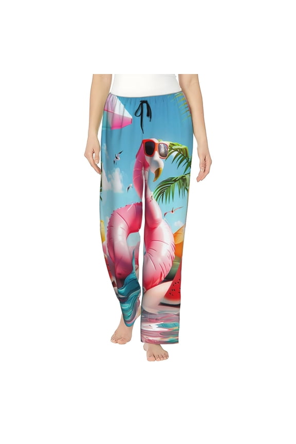 Tropical Flamingo Pool Float Pajamas Pants for Women, Lounge for Women,Women’s Pajama Lounge Pants-Large