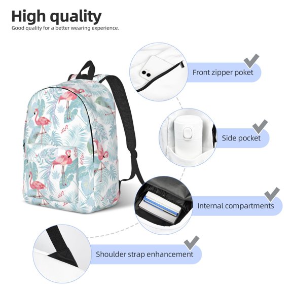 Naloa Tropical Flamingo Print Durable Canvas College Rucksack,Laptop Excursion Backpack,Travel Notebook School Backpack,Bookbag For Men Women