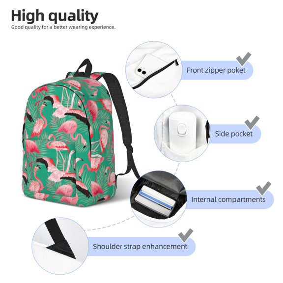Naloa Tropical Flamingo Print Durable Canvas College Rucksack,Laptop Excursion Backpack,Travel Notebook School Backpack,Bookbag For Men Women