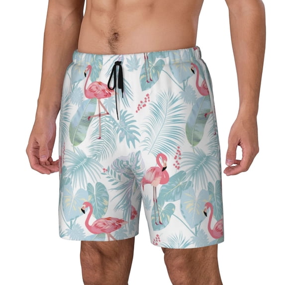 Naloa Tropical Flamingo Print Men Swim Trunks with Compression Liner ,Board Shorts,Men's Swim Shorts with Drawstring and Elastic Waistband-XX-Large
