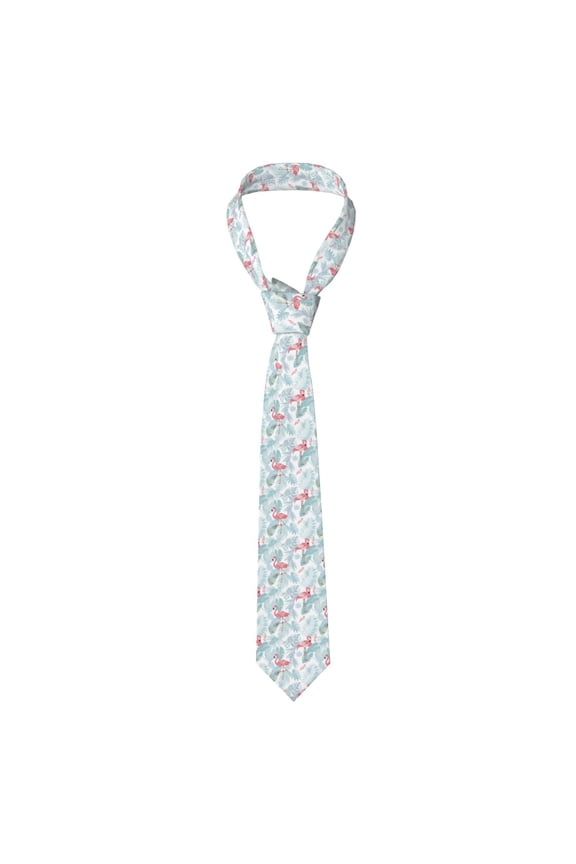 Tropical Flamingo Print Solid Color Tie Formal Necktie for MenSuitable for business, daily life, work