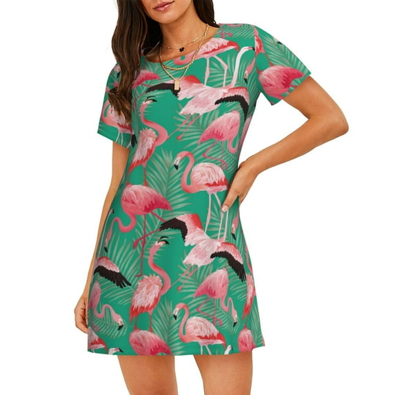 Naloa Tropical Flamingo Print Women Nightgowns,Womens Loungewear,Short Sleeve Sleepwear,Comfy Ladies Nightdress