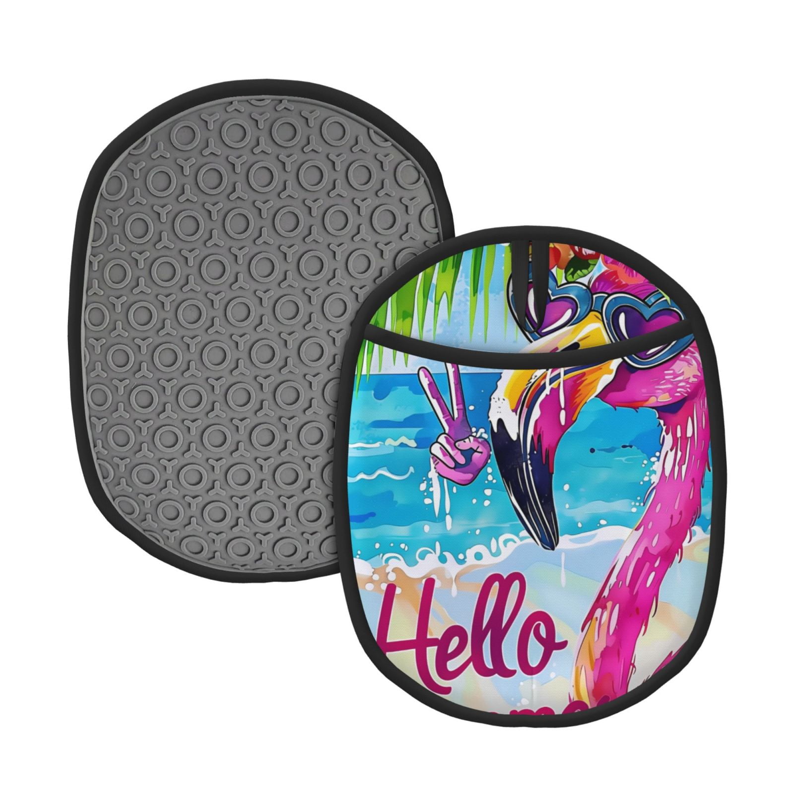 Naloa Tropical Flamingo Summer Silicone Pot Holders, Oven Mitts Heat Resistant Hot Pads, Non Slip Pot Holder for Kitchen Baking and Cooking 9.4 x 7.5 Inches