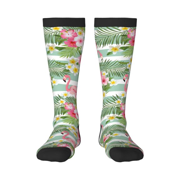 Naloa Tropical Flamingo Thigh High Socks Extra Long Stretchy Sock Women Over Knee High Opaque Stocking Daily Wear