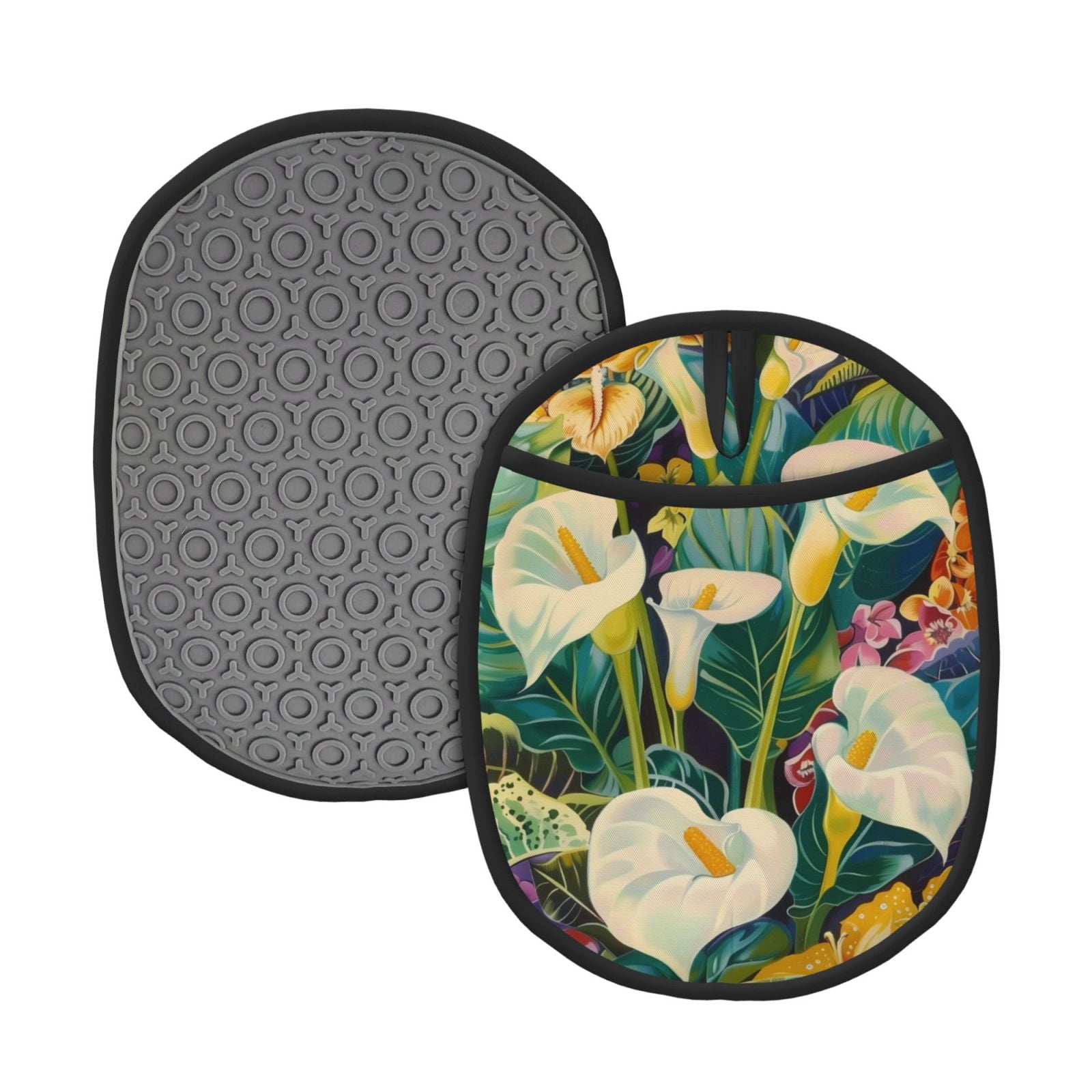 Naloa Tropical Floral Jungle Silicone Pot Holders, Oven Mitts Heat Resistant Hot Pads, Non Slip Pot Holder for Kitchen Baking and Cooking 9.4 x 7.5 Inches