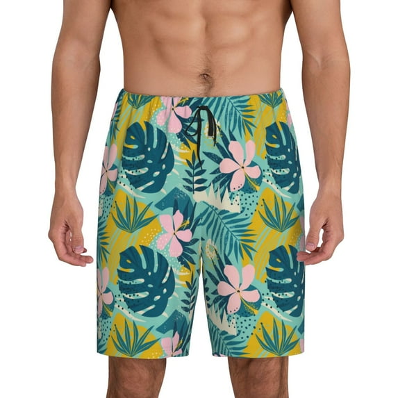 Naloa Tropical Floral Men's Short Pajama Pants, Lounge Comfort Shorts with Elasticized Waistband and Side Pockets - 4X-Large