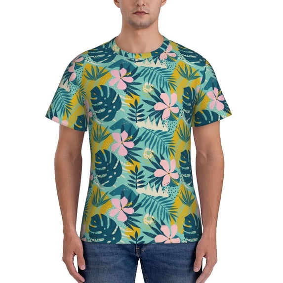 Naloa Tropical Floral Men's T-Shirt Sport T-shirt Men's Basic Tee Casual Men's Shirt, Round Neck, Short Sleeves - 3X-Large