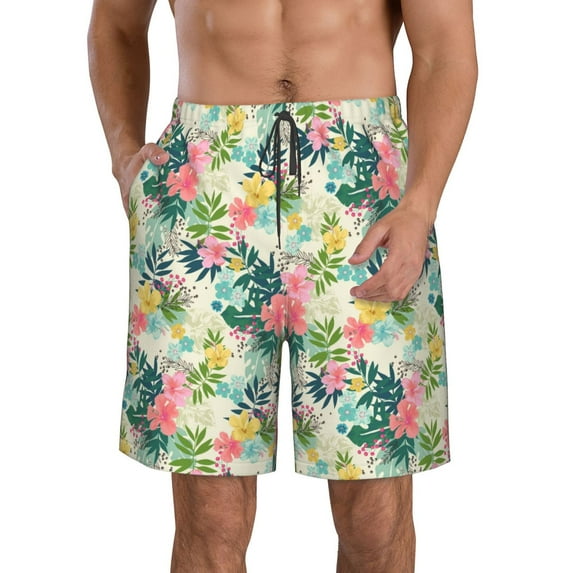 Naloa Tropical Flowers Men's Beach Shorts, Surfing shorts, Swim trunks, Quick Dry Swim Trunks for Surfing Beach Fun - XX-Large