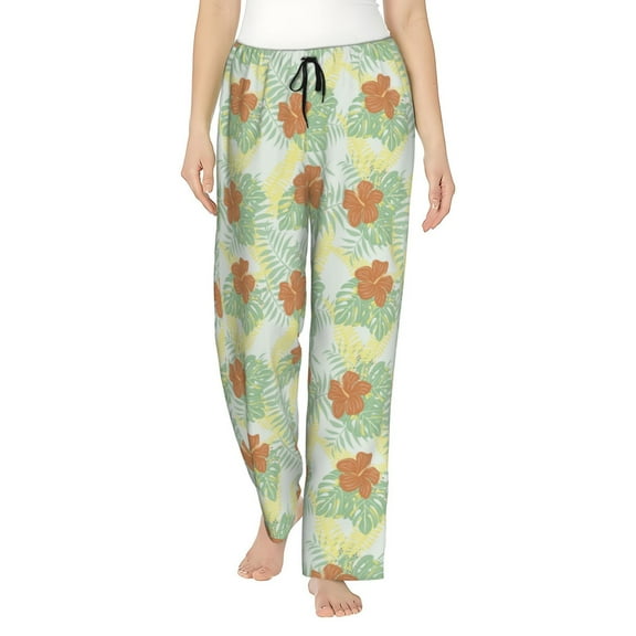 Naloa Tropical Flowers Print Women’s Ultra-Soft Comfy Pajama Lounge Pants with Pockets & Drawstring