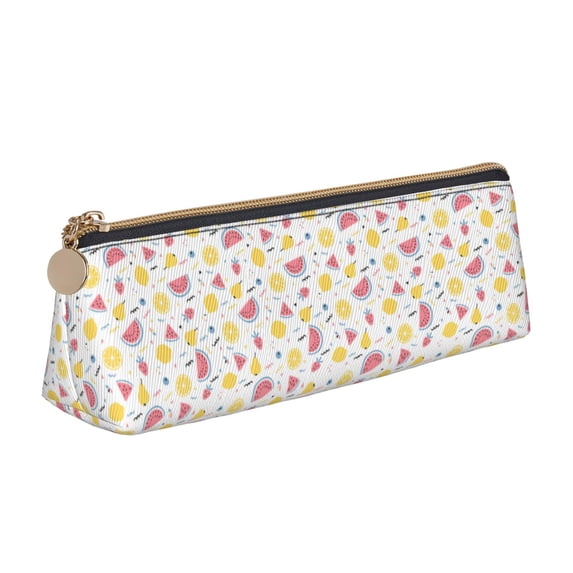 Naloa Tropical Fruit Print Leather Pencil Case - Portable Big Capacity Pencil Pouch Organizer Bag Stationery Bag for Work & Office Pencil Pen Case