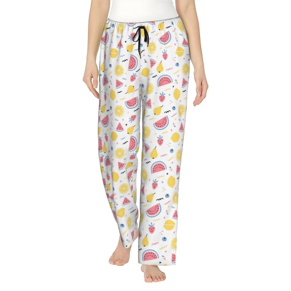Naloa Tropical Fruit Print Women’s Ultra-Soft Comfy Pajama Lounge Pants with Pockets & Drawstring