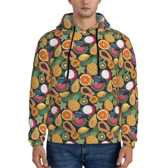 Naloa Tropical Fruits Men's Casual Hooded Collar Drawstring Hoodies Pullover Sweatshirts Casual Long Sleeve Shirts-4X-Large