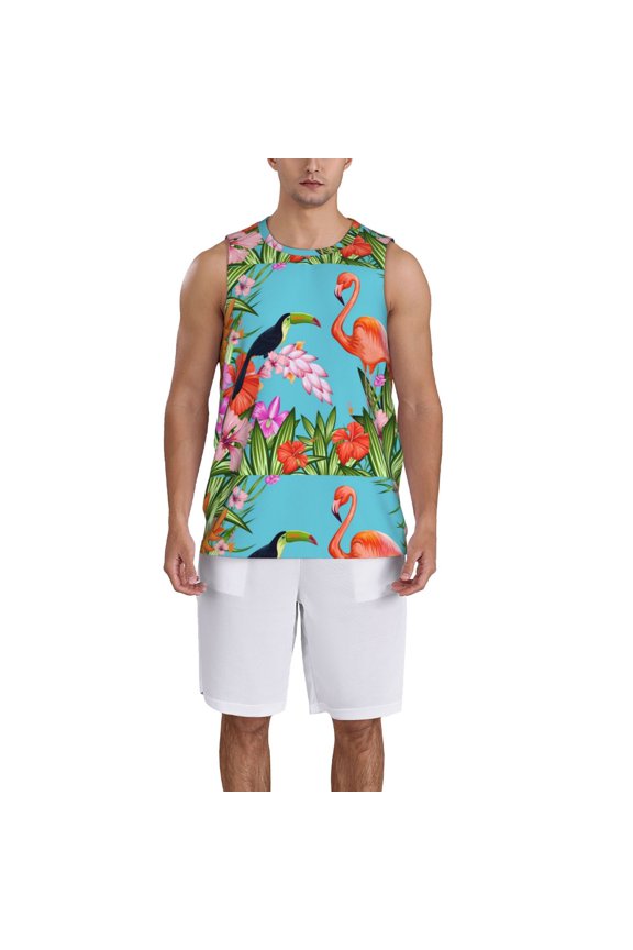 Tropical Jungle Flamingo Basketball Jersey Reversible Men's Mesh Athletic Sports Shirts Training Practice S-4XLLarge