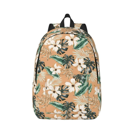 Naloa Tropical Leaves Flower Canvas Backpack for Men Women Rucksack Casual Travel Daypack College Tote Satchel Bookbag for Teens-Small