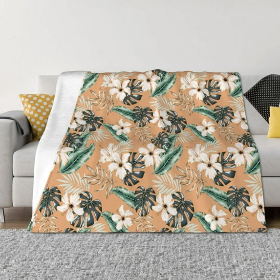 Naloa Tropical Leaves Flower Flannel Blankets - Thick and Warm Blanket for Winter, Soft Fuzzy Plush King Blanket for All Seasons40"x30"