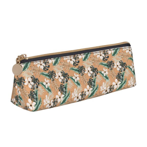 Naloa Tropical Leaves Flower Print Leather Pencil Case - Portable Big Capacity Pencil Pouch Organizer Bag Stationery Bag for Work & Office Pencil Pen Case