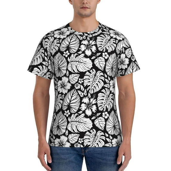 Naloa Tropical Leaves Men's T-Shirt Sport T-shirt Men's Basic Tee Casual Men's Shirt, Round Neck, Short Sleeves - Medium