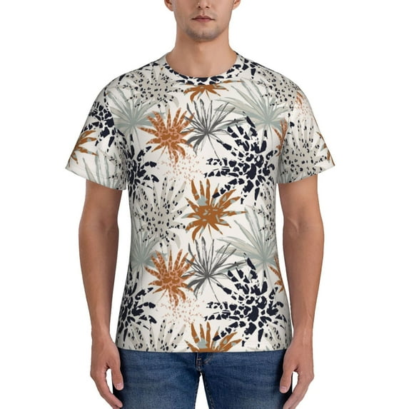 Naloa Tropical Leaves Men's T-Shirt Sport T-shirt Men's Basic Tee Casual Men's Shirt, Round Neck, Short Sleeves - Small