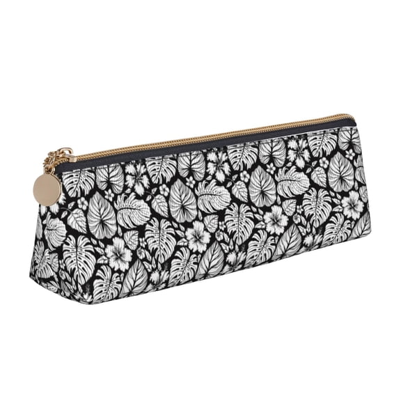 Naloa Tropical Leaves Print Leather Pencil Case - Portable Big Capacity Pencil Pouch Organizer Bag Stationery Bag for Work & Office Pencil Pen Case