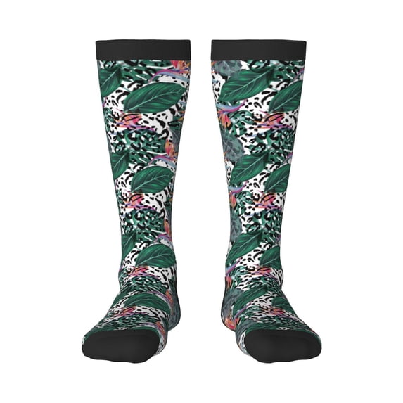 Naloa Tropical Leaves Thigh High Socks Extra Long Stretchy Sock Women Over Knee High Opaque Stocking Daily Wear