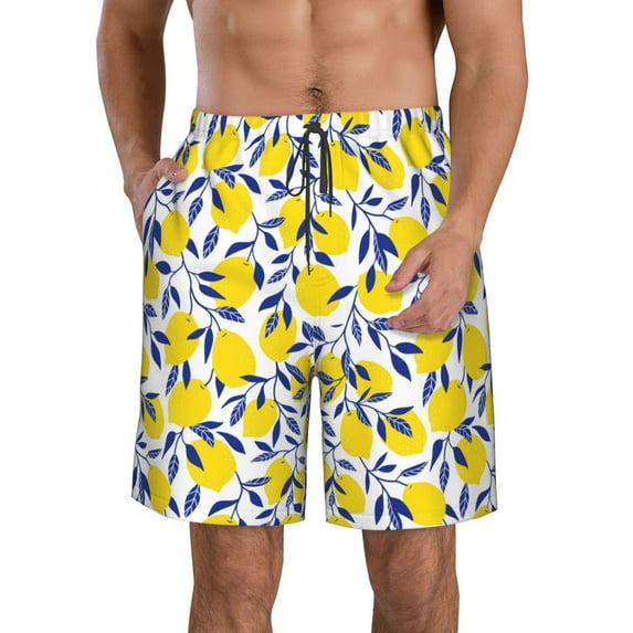 Naloa Tropical Lemon Men's Beach Shorts, Surfing shorts, Swim trunks, Quick Dry Swim Trunks for Surfing Beach Fun - Small