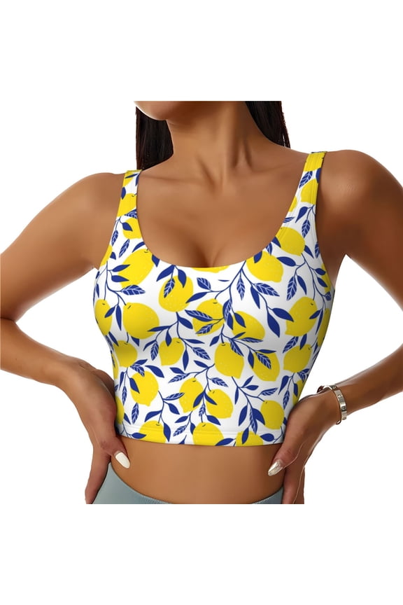 Tropical Lemon Sports Bras for Women, High Support Bra with Removable Pads, Comfortable - Small