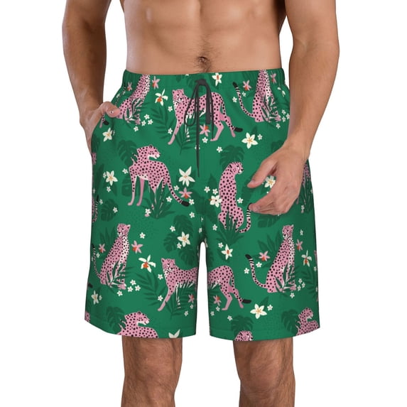 Naloa Tropical Leopard Men's Beach Shorts, Surfing shorts, Swim trunks, Quick Dry Swim Trunks for Surfing Beach Fun - 3X-Large