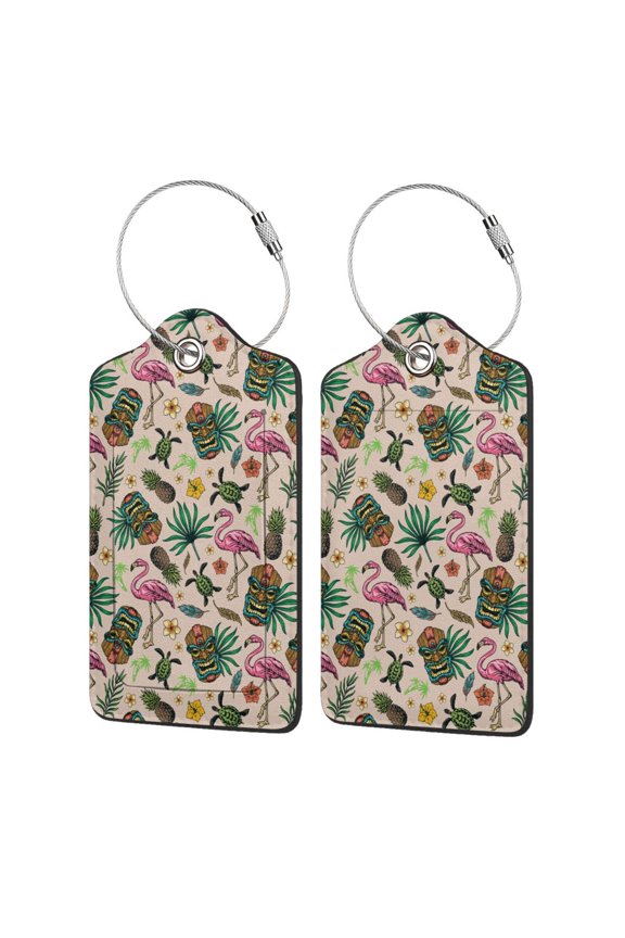 Tropical Mask Flamingo Luggage Tag for Suitcase Leather Baggage Tag with Stainless Steel Loop Privacy Cover for Women Men Girls-4 PCS