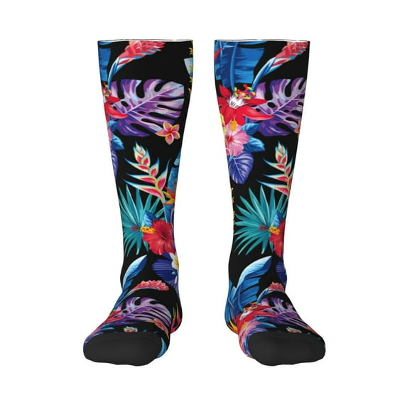 Naloa Tropical Palm Leaves Thigh High Socks Extra Long Stretchy Sock Women Over Knee High Opaque Stocking Daily Wear