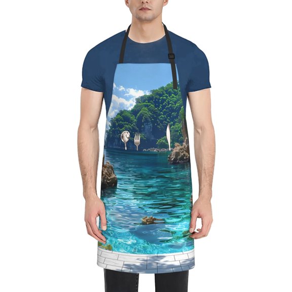 Naloa Tropical Paradise Window View Apron Kitchen Aprons with Pockets for Women Men Chef