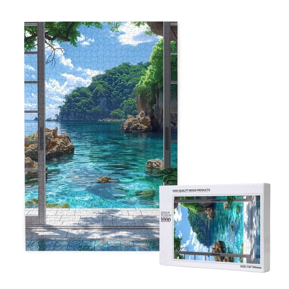 Naloa Tropical Paradise Window View Custom Puzzles Personalized Puzzle 1000 Pieces from Photo Custom Jigsaw Puzzle for Wedding, Graduation, (29.519.7in, Vertical)