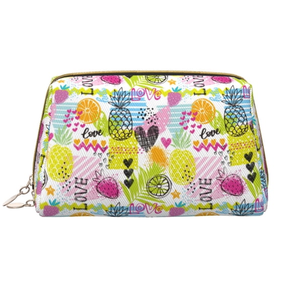 Naloa Tropical Pineapples Leather Makeup Bag for Purse Travel, Portable Small Cosmetic Organizer for Women and Girls, Make up Bag with Zipper